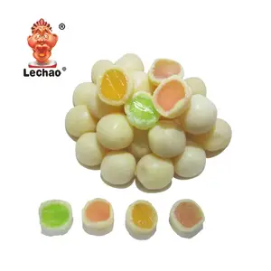 Hot Sale Wholesale Custom Halal Mix Fruit Ball Jelly Gummy Candy Chewy Soft Candy Fruit Flavor Fudge Milk Ball