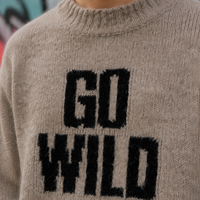 Pull en tricot moelleux pour femme, en mélange de laine acrylique et mohair, motif graphique 'Go Wild', col rond, manches longues, chaud et extensible, automne-hiver
