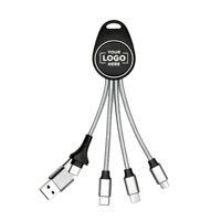 Câble de charge rapide LED 5-en-1 personnalisé avec logo imprimé, en nylon tressé et aluminium, cordon USB portable, cadeau promotionnel d'entreprise