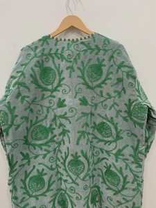 Velvet Suzani Kimono <b>Robe</b> Hand Embroidered Boho <b>Coat</b> Green Floral Festival Jacket Uzbek Belted Kaftan - Product Image 5