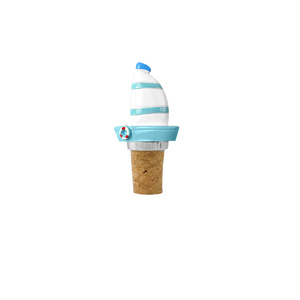 Blue And White Sailboat Cork <b>Stopper</b> For <b>Wine</b> Bottle Silver Color Wooden Material QTT079 A134 - Product Image 1