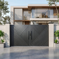 Portes d'entrée battantes en aluminium modernes et minimalistes, anti-effraction, à ferme magnétique, pour cour et entrée de villa, à double vitrage et lignes géométriques