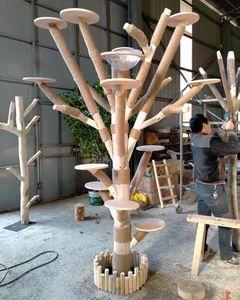 <span class=keywords><strong>Arbre</strong></span> à <span class=keywords><strong>chat</strong></span> en bois massif, résistant à l'usure, anti-adhérent aux poils, avec tronc réaliste et grand filet d'escalade - Product Image 5