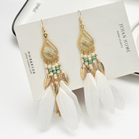 Gland balancent longues boucles d'oreilles bohème feuille plume boucles d'oreilles en forme d'éventail frangé plume graine perlée boucles d'oreilles pour femme