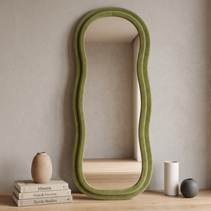 <b>Light</b> Luxury Wavy Soft Glass Cover 4mm Thick Explosion Proof Floor Full Length Dressing <b>Mirror</b> Steel Support Home Decor - Product Image 1