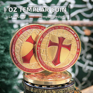 Moneda redonda de cobre fino 999 de 1 oz personalizada al por mayor chapada con Cruz de Caballero templario con diseño de mascota masónica - Product Image 2