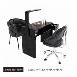 Ensemble table et chaise de manucure noire de luxe, poste de travail double pour technicien(ne) d'ongles avec éclairage LED et tiroirs de rangement pour salon de manucure et spa - Product Image 3