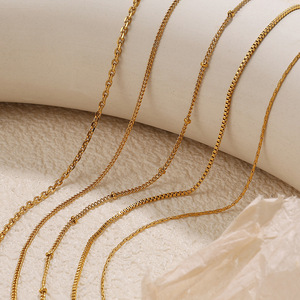 Snake Bone Embossed <b>Chain</b> Necklace 18K Gold Plated Stainless Steel Women's Fashion Jewelry - Product Image 2