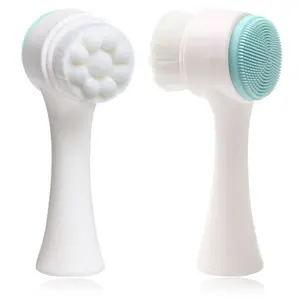 Biumart Face Cleaning Brush Handhold Portable Double-Sided Facial Cleanser Blackhead Removal Silicone Face Wash Brush