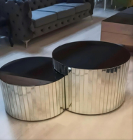 Ensemble de tables basses modernes en marbre Mobilier élégant avec miroir pour le salon et la salle à manger Table basse ronde noire