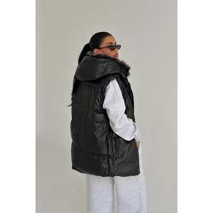 Chaleco Exterior Negro con Bordado de Plumas, Traje Casual Cortavientos con Tejido de Lana Sintética y Varias Longitudes - Product Image 1