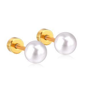 Boucles d'oreilles chirurgicales pour enfants, bijoux de type médical en acier inoxydable, perle noire 4-8mm, boucles d'oreilles à visser pour enfants - Product Image 2