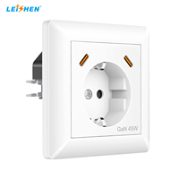 Prise murale encastrée LEISHEN 16A 250V norme européenne 55x55 avec couvercle, technologie GaN 30W PD USB C, type Schuko allemand