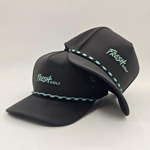 Casquettes de baseball unisexes personnalisées à 5 panneaux en polyester/coton, motif Dobby Dot, patch PVC imperméable, boucle simple pour la course à pied - Product Image 1