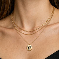 Collar de moda dorado multicapa con colgante de cabeza de toro y circonitas transparentes, ajustable, joyería para mujer, venta al por mayor personalizada
