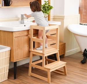 Adjustable Solid Wood Montessori Learning Tower Helper Kids <strong>Kitchen</strong> <strong>Step</strong> <strong>Stool</strong> with Safety Rail for Toddlers Other Children - Product Image 1