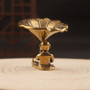 Brass Lotus Leaf Boy Incense Holder Miniature Tea Table Decoration Hand Made Metal <b>Ornament</b> For Home Office Use - Product Image 3