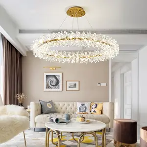 Modern Flower Shape Crystal Chandelier Creative Design Nordic Large Crystal Chandelier 60cm Ring Living Room Decoration