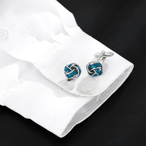 Mancuernillas para <span class=keywords><strong>Camisa</strong></span> Francesa para Hombre, Botones Redondos Simples en Oro y Plata, con <span class=keywords><strong>Nudo</strong></span>, Blancas y Azules - Product Image 2