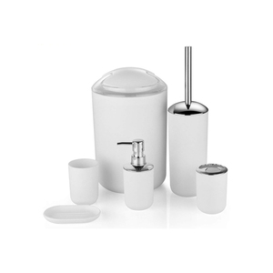 Plastic Bathroom Accessories Set Lotion Bottles Toothbrush Holder Toothbrush Mug Soap Dish Toilet Brush Trash Can 6 Pcs