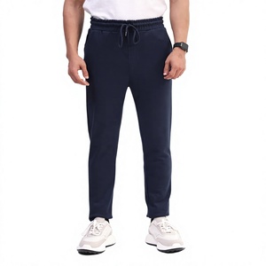 <b>Men's</b> <b>Navy</b> Blue Cotton Sweatpants Elastic Waist Casual <b>Joggers</b> With Side Pockets Midweight Knitted Fit - Product Image 1