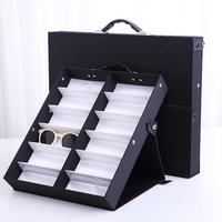Boîte de présentation pour 18 paires de lunettes de soleil noires, conteneur de rangement pour lunettes avec couvercle anti-poussière, étui organisateur, présentoir de rangement pour lunettes