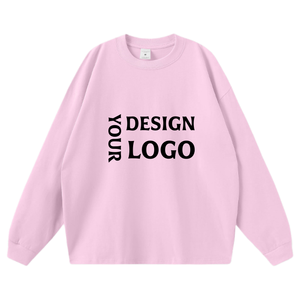 Camiseta de Manga Larga Oversize 100% Algodón Tejido con Cuello Redondo, Sudadera Casual para Hombre con Diseño de Letras Frontales y Logotipo Personalizado - Product Image 1