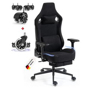 Silla de Juego para Computadora en Oferta, Silla Ergonómica para Videojuegos y Oficina con Reposapiés, Tapizada en Tela Negra - Product Image 1