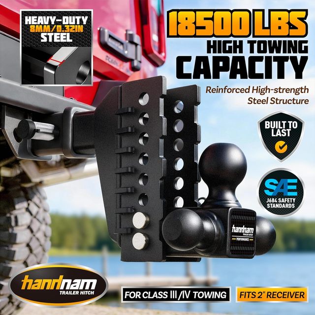 Original Authentic 6-Inch Adjustable Drop Hitch Tri-Ball Mount Trailer Hitch 2-Inch Receiver Universal Fit Max Towing Hitch