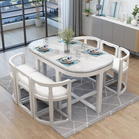 Vente directe usine – Ensemble table et chaises de salle à manger moderne extensible, plateau en marbre, pieds en bois massif, ovale, 6 places, mobilier de maison et hôtel, petit modèle