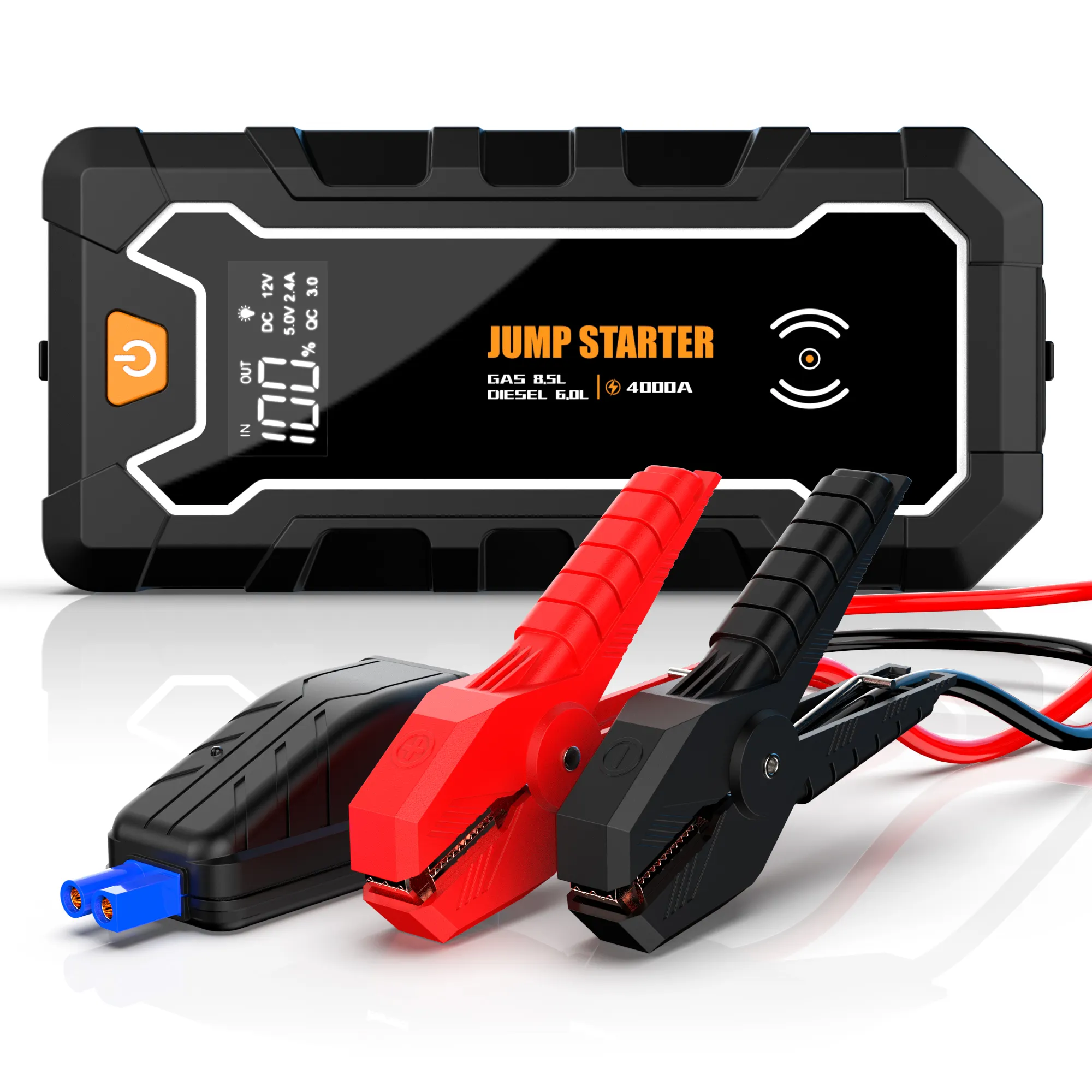 Xách tay 24000mAh xe Jumper Starter 4000A đỉnh khẩn cấp xe điện ngân hàng Pin gói với đèn pin