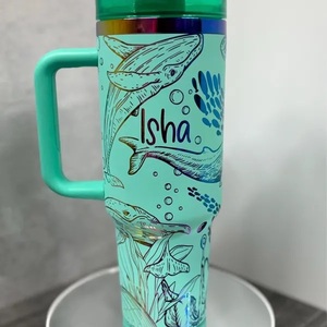 Bicchiere Termico da 40oz con Manico, Rivestito in Polvere Bianco, Nero, Olografico, Arcobaleno, Placcato Oro, per Incisione Laser, Prodotto negli USA - Product Image 3