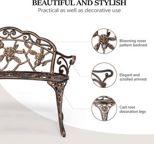 Panchina da Giardino in Metallo a Forma di Rosa, Sedia Antica per 2 Persone con Telaio in Ghisa e Alluminio, per Prato e Portico - Product Image 4