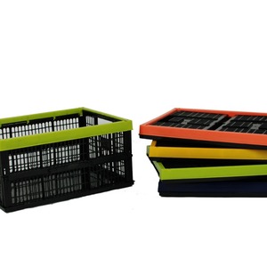 Caisse en plastique pliable noire avec bord vert, empilable, pour le jardin et l'agriculture - Product Image 2