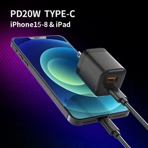 شاحن EU Type C 20W PD QC3.0 مزدوج USB C شاحن جداري سريع لهاتف iphone 15 14 13 12 11 Pro Max