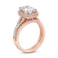 Cincin Pertunangan dan Pernikahan Perak Sterling 925 Zirkon Harga Bagus Berlian Halo CZ Potongan Emerald Setting Cakar