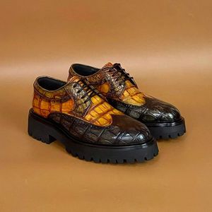 Men's 100% Genuine Crocodile Leather Dress <b>Shoes</b> Thick Chunky Sole Lace-Up Business Casual <b>Shoes</b> <b>Height</b> <b>Increasing</b> - Product Image 6