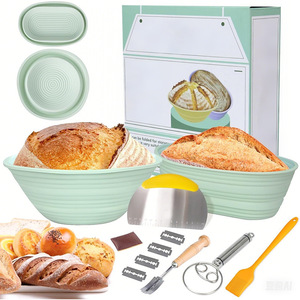 Ensemble de paniers de levage en silicone pour <span class=keywords><strong>pain</strong></span> au levain, résistants à la chaleur, paniers <span class=keywords><strong>Banneton</strong></span> ronds de 9 pouces et ovales de 10 pouces, antiadhésifs, pliables, cadeau - Product Image 1