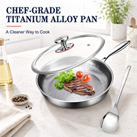Peralatan Masak Titanium Food Grade Anti Lengket dengan Tutup 12 Inci, Wajan Penggorengan dan Pemanggang Anti Racun, Pemanasan Merata, Titanium Hammered Pro Pan