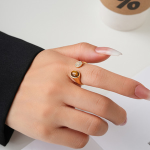 Tiger Eye Open <b>Ring</b> <b>Adjustable</b> Asymmetrical Index Finger <b>Ring</b> Pave Setting Geometric Shape Party Jewelry - Product Image 2