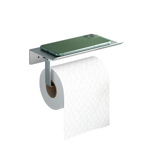 Porte-papier toilette Gaowen en alliage d'aluminium, à fixation murale, rectangulaire, argenté et noir, avec étagère pour téléphone - Product Image 1