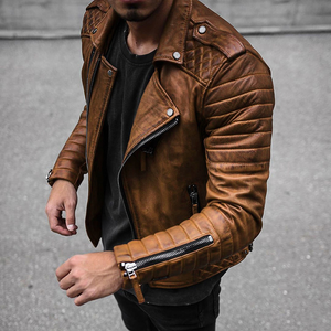 <b>Men</b> High Quality Coated Winter <b>Leather</b> <b>Jacket</b> with Zipper Front Logo Vintage Design - Product Image 3