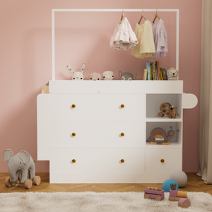 <span class=keywords><strong>Table</strong></span> à <span class=keywords><strong>langer</strong></span> moderne, écologique et durable pour bébé avec 3 tiroirs profonds, étagères de rangement, cintres et design pliable - Product Image 1