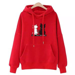 Felpa con Cappuccio da Donna Autunnale, Casual, Tinta Unita con Stampa di <span class=keywords><strong>Gatto</strong></span>, in Cotone, Foderata, Streetwear, Top Caldo per Signore - Product Image 2