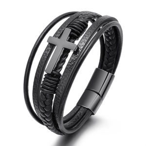 <span class=keywords><strong>Bracelet</strong></span> multi-tours pour hommes, breloque en cuir de vache, tressée à la main, en acier inoxydable, nouvelle collection 2020 - Product Image 1