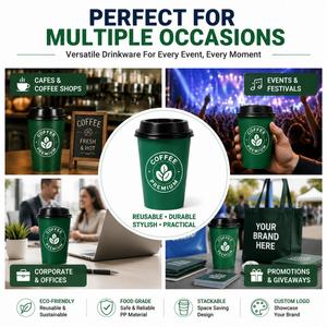 Custom <b>Reusable</b> PP Coffee <b>Cups</b> With Lid 16oz Logo Printed Event Drinkware for Promotions and Festivals - Product Image 3