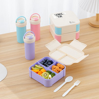 Quadratische Plastik-Bento-Box mit Drei Fächern, Modernes Minimalistisches Design, Schüler-Lunchbox-Set, Mikrowellengeeignet, für Picknick, Salat und Obst