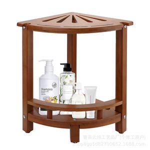 Tabouret de salle de bain triangulaire en bois RUSH 30x30x42,4 cm, banc de douche à double rangement pour femmes enceintes et personnes âgées - Product Image 3