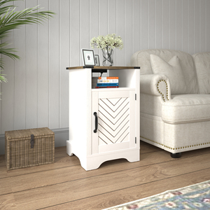 Farmhouse Nightstand Side <b>Table</b> White Wooden Rustic End <b>Table</b> <b>Tall</b> Bedside With Electrical Outlets Charging Station - Product Image 1