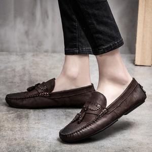 Summer Autumn 2025 New Style <b>Waterproof</b> Slip-On Leather Men's <b>Shoes</b>-Office & Career English Style Satin Fringe Casual Round-Toe - Product Image 4